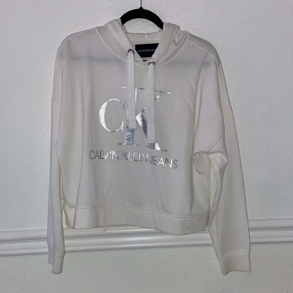 White Calvin Klein Jeans cropped hoodie